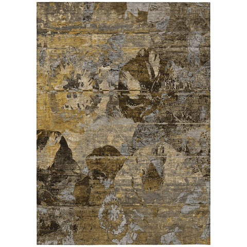 8' X 10' Brown Terracotta and Gray Floral Washable Non Skid Indoor Outdoor Area Rug
