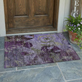 2' X 3' Purple and Green Floral Washable Non Skid Indoor Outdoor Area Rug