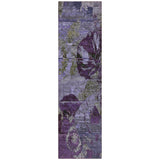 2' X 8' Purple and Green Abstract Washable Indoor Outdoor Runner Rug