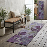 2' X 8' Purple and Green Abstract Washable Indoor Outdoor Runner Rug