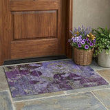 3' X 5' Purple and Green Floral Washable Non Skid Indoor Outdoor Area Rug