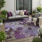 5' X 8' Purple and Green Floral Washable Non Skid Indoor Outdoor Area Rug