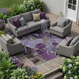 8' X 10' Purple and Green Floral Washable Non Skid Indoor Outdoor Area Rug