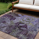 8' X 10' Purple and Green Floral Washable Non Skid Indoor Outdoor Area Rug