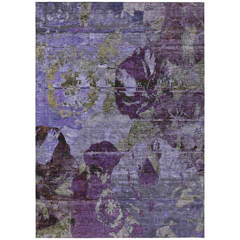 8' X 10' Purple and Green Floral Washable Non Skid Indoor Outdoor Area Rug