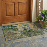 2' X 3' Taupe Blue and Green Floral Washable Non Skid Indoor Outdoor Area Rug