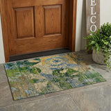 3' X 5' Taupe Blue and Green Floral Washable Non Skid Indoor Outdoor Area Rug