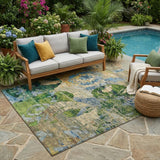 5' X 8' Taupe Blue and Green Floral Washable Non Skid Indoor Outdoor Area Rug