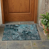 2' X 3' Teal and Gray Floral Washable Non Skid Indoor Outdoor Area Rug