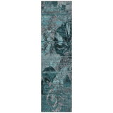 2' X 8' Teal and Gray Abstract Washable Indoor Outdoor Runner Rug