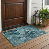 3' X 5' Teal and Gray Floral Washable Non Skid Indoor Outdoor Area Rug