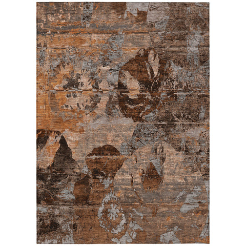 3' X 5' Brown Terracotta and Gray Floral Washable Non Skid Indoor Outdoor Area Rug