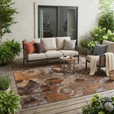 5' X 8' Brown Terracotta and Gray Floral Washable Non Skid Indoor Outdoor Area Rug