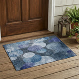 2' X 3' Gray and Blue Abstract Washable Non Skid Indoor Outdoor Area Rug
