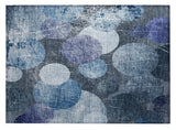 2' X 3' Gray and Blue Abstract Washable Non Skid Indoor Outdoor Area Rug