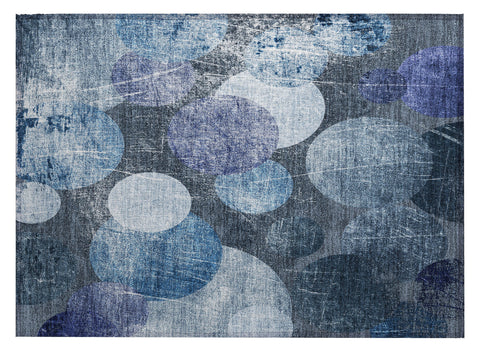 2' X 3' Gray and Blue Abstract Washable Non Skid Indoor Outdoor Area Rug