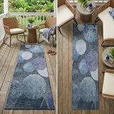 8' Gray And Blue Abstract Washable Indoor Outdoor Runner Rug