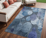 5' X 8' Gray and Blue Abstract Washable Non Skid Indoor Outdoor Area Rug