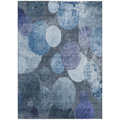 5' X 8' Gray and Blue Abstract Washable Non Skid Indoor Outdoor Area Rug