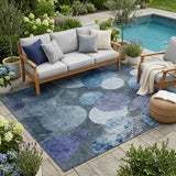 5' X 8' Gray and Blue Abstract Washable Non Skid Indoor Outdoor Area Rug