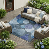 8' X 10' Gray and Blue Abstract Washable Non Skid Indoor Outdoor Area Rug