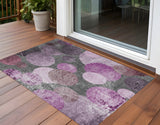 3' X 5' Gray and Purple Abstract Washable Non Skid Indoor Outdoor Area Rug
