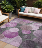 8' X 10' Gray and Purple Abstract Washable Non Skid Indoor Outdoor Area Rug