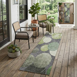 2' X 8' Green and Gray Abstract Washable Non Skid Indoor Outdoor Runner Rug