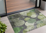 3' X 5' Green and Gray Abstract Washable Non Skid Indoor Outdoor Area Rug