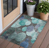 2' X 3' Gray Blue and Purple Abstract Washable Non Skid Indoor Outdoor Area Rug