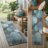 2' X 8' Gray Blue and Purple Abstract Washable Non Skid Indoor Outdoor Runner Rug
