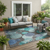 5' X 8' Gray Blue and Purple Abstract Washable Non Skid Indoor Outdoor Area Rug
