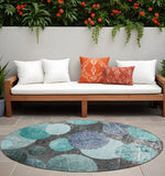 8' Round Gray Blue and Purple Round Abstract Washable Non Skid Indoor Outdoor Area Rug