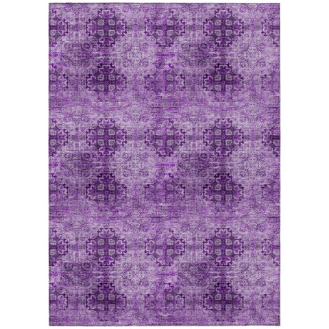 5' X 8' Eggplant Floral Medallion Washable Non Skid Indoor Outdoor Area Rug