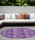8' Round Eggplant Round Floral Medallion Washable Non Skid Indoor Outdoor Area Rug