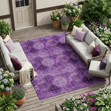 8' X 10' Eggplant Floral Medallion Washable Non Skid Indoor Outdoor Area Rug