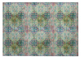 2' X 3' Blue and Green Floral Medallion Washable Non Skid Indoor Outdoor Area Rug