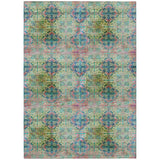 3' X 5' Blue and Green Floral Medallion Washable Non Skid Indoor Outdoor Area Rug