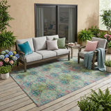 5' X 8' Blue and Green Floral Medallion Washable Non Skid Indoor Outdoor Area Rug