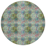 8' X 8' Blue and Green Round Floral Medallion Washable Non Skid Indoor Outdoor Area Rug
