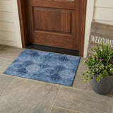 2' X 3' Navy Blue Floral Medallion Washable Non Skid Indoor Outdoor Area Rug