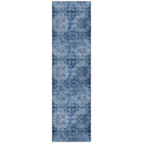 2' X 8' Navy Blue Floral Medallion Washable Non Skid Indoor Outdoor Runner Rug