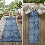 2' X 8' Navy Blue Floral Medallion Washable Non Skid Indoor Outdoor Runner Rug