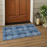 3' X 5' Navy Blue Floral Medallion Washable Non Skid Indoor Outdoor Area Rug
