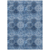 5' X 8' Navy Blue Floral Medallion Washable Non Skid Indoor Outdoor Area Rug