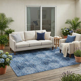 5' X 8' Navy Blue Floral Medallion Washable Non Skid Indoor Outdoor Area Rug