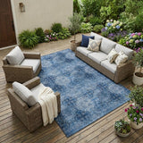 8' X 10' Navy Blue Floral Medallion Washable Non Skid Indoor Outdoor Area Rug