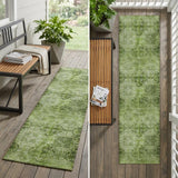 2' X 8' Olive Green Floral Medallion Washable Non Skid Indoor Outdoor Runner Rug