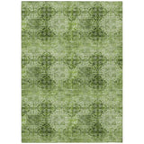 3' X 5' Olive Green Floral Medallion Washable Non Skid Indoor Outdoor Area Rug