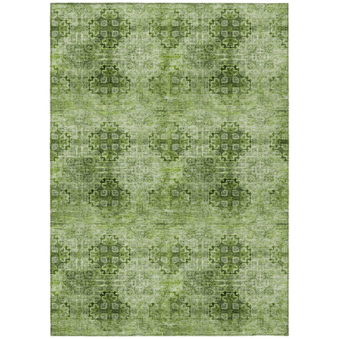 3' X 5' Olive Green Floral Medallion Washable Non Skid Indoor Outdoor Area Rug